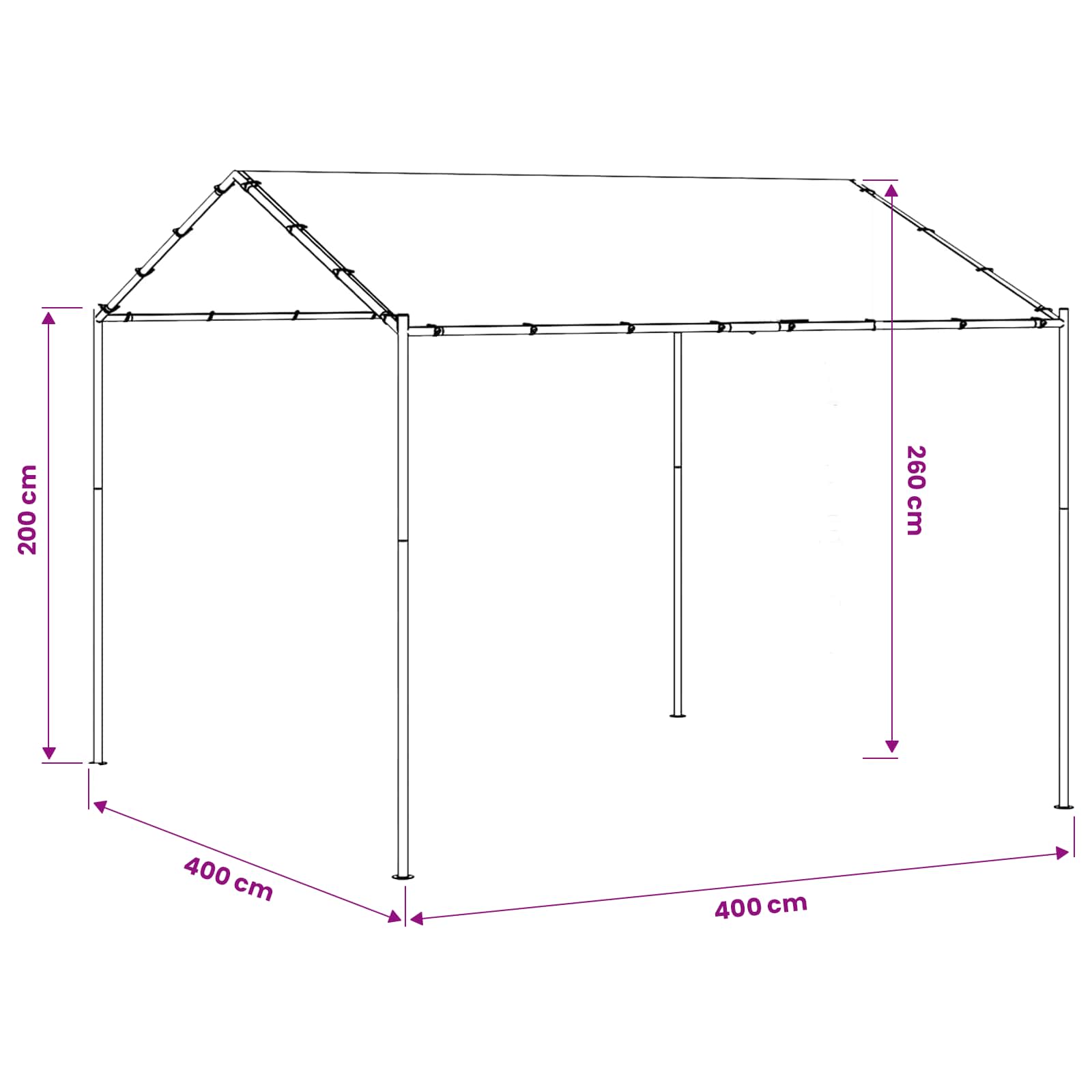 vidaXL Gazebo 4 x 4 x 2.6 m White Steel and Polyester 180 gsm