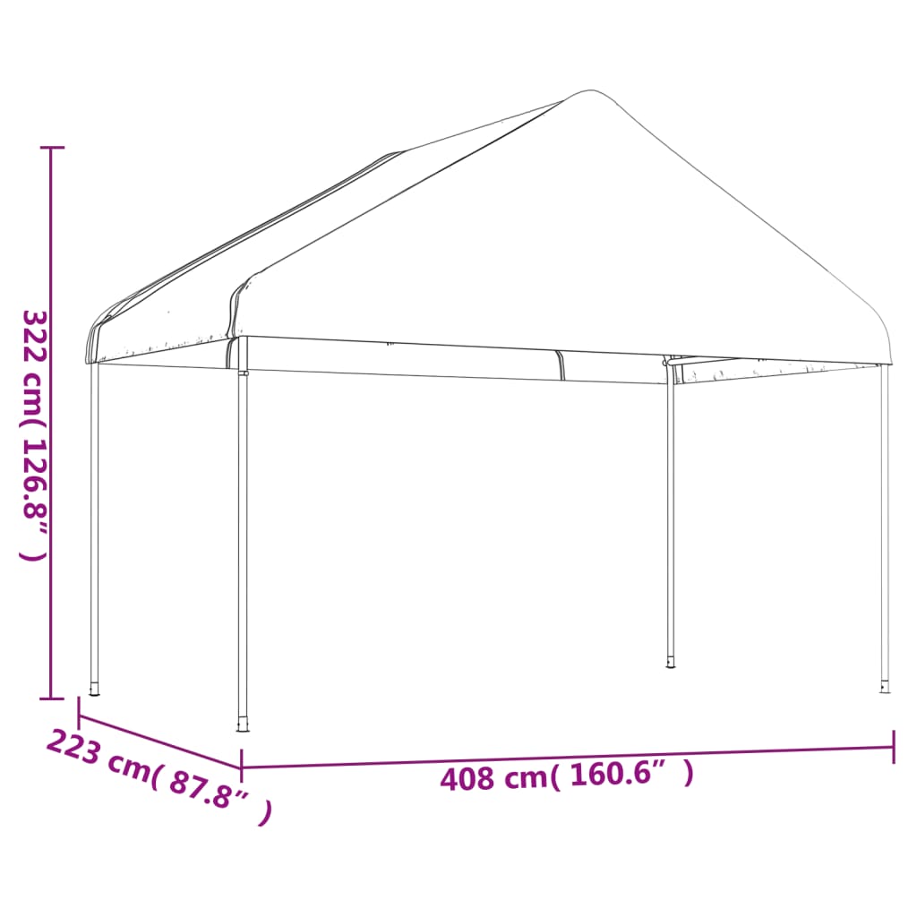 vidaXL Gazebo With Roof | White | PE (Polyethylene), Steel | Large | Durable - 4.08 x 2.23 x 3.22 m