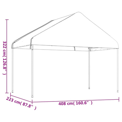 vidaXL Gazebo With Roof | White | PE (Polyethylene), Steel | Large | Durable - 4.08 x 2.23 x 3.22 m