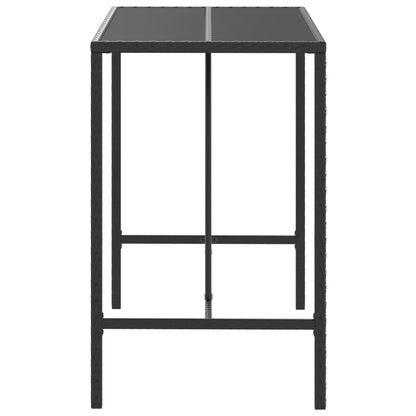 vidaXL Bar Table with Glass Top Black 110x70x110 cm Poly Rattan