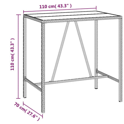 vidaXL Bar Table with Glass Top Black 110x70x110 cm Poly Rattan