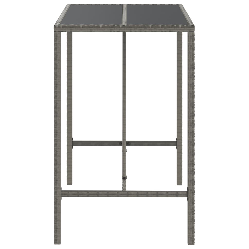 vidaXL Bar Table with Glass Top Grey 110x70x110 cm Poly Rattan