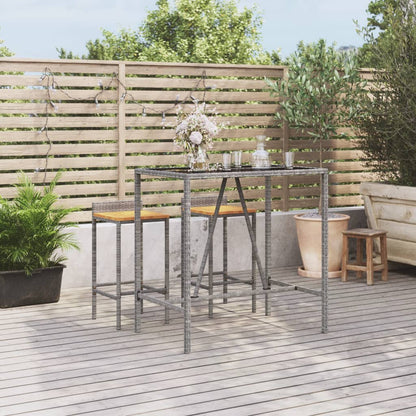 vidaXL Bar Table with Glass Top Grey 110x70x110 cm Poly Rattan