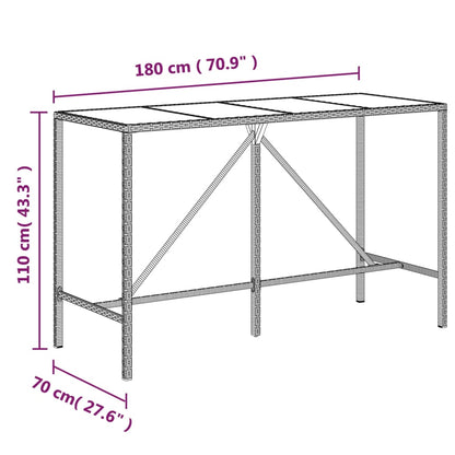 vidaXL Bar Table with Glass Top Grey 180x70x110 cm Poly Rattan