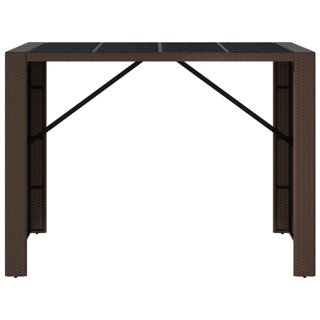vidaXL Bar Table with Glass Top Brown 145x80x110 cm Poly Rattan