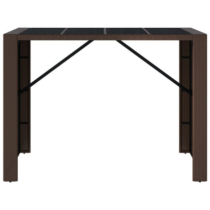 vidaXL Bar Table with Glass Top Brown 145x80x110 cm Poly Rattan