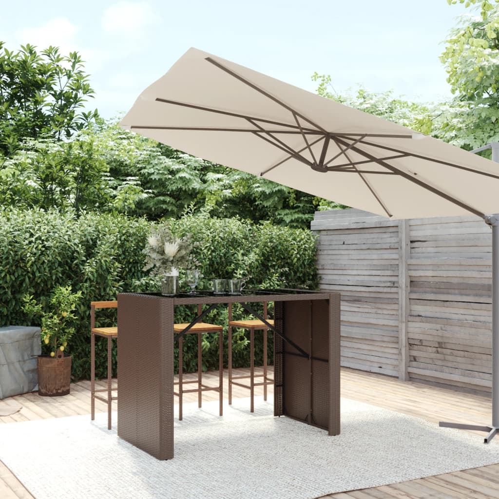 vidaXL Bar Table with Glass Top Brown 145x80x110 cm Poly Rattan