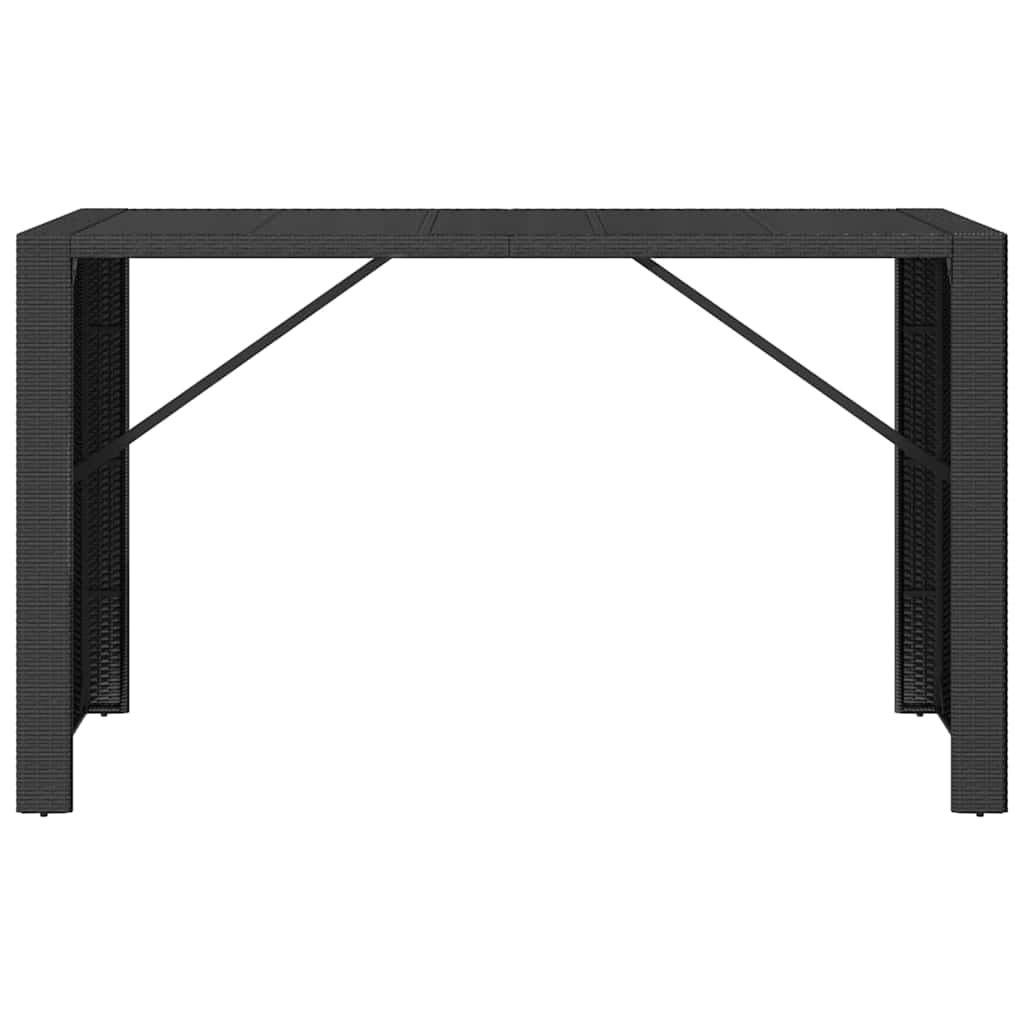vidaXL Bar Table with Glass Top Black 185x80x110 cm Poly Rattan