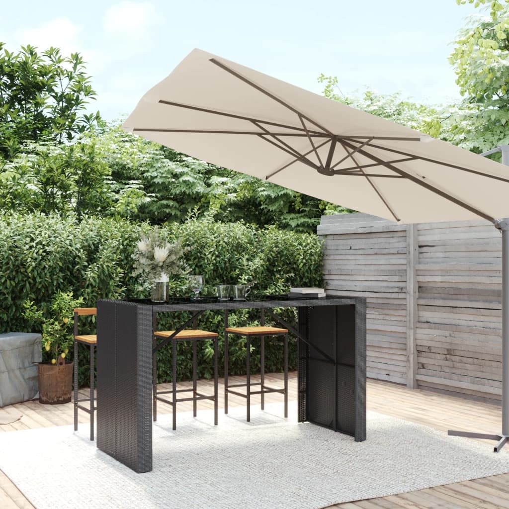 vidaXL Bar Table with Glass Top Black 185x80x110 cm Poly Rattan