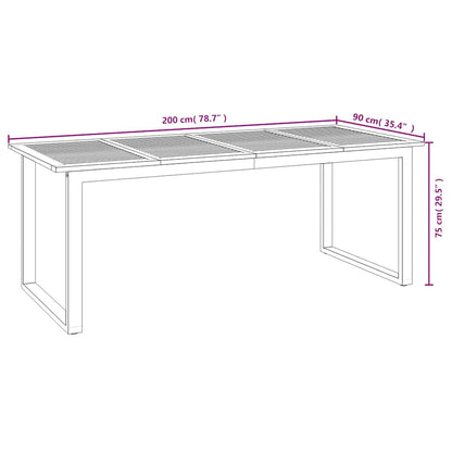 vidaXL Garden Table with U-shaped Legs 200x90x75 cm Solid Wood Acacia - Brown