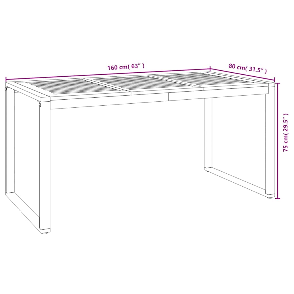 vidaXL Garden Table with U-shaped Legs 160x80x75 cm Solid Wood Acacia - Brown - 24496