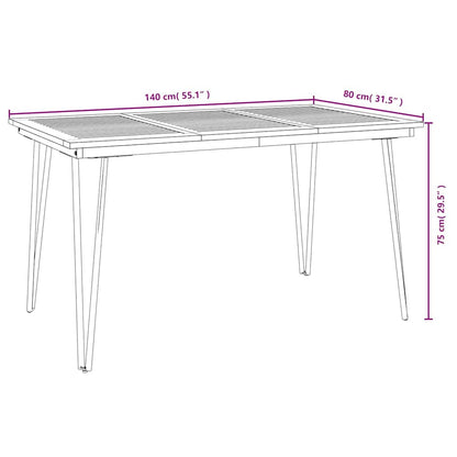 vidaXL Garden Table with Hairpin Legs 140x80x75 cm Solid Wood Acacia - Brown