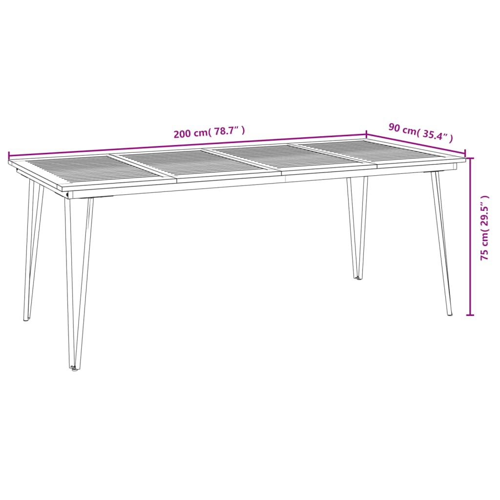 vidaXL Garden Table with Hairpin Legs 200x90x75 cm Solid Wood Acacia - Brown