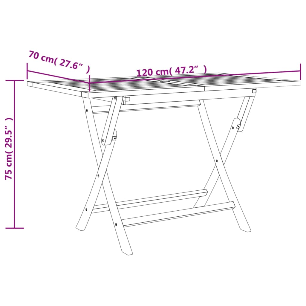 vidaXL Folding Garden Table Grey 120x70x75 cm Solid Wood Teak - Brown
