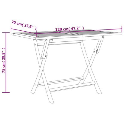 vidaXL Folding Garden Table Grey 120x70x75 cm Solid Wood Teak - Brown