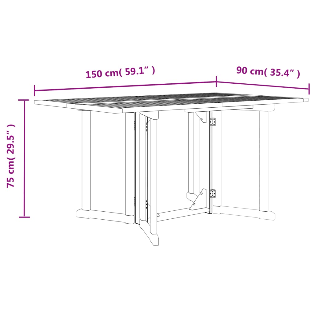 vidaXL Folding Butterfly Garden Table 150x90x75 cm Solid Wood Teak - Brown