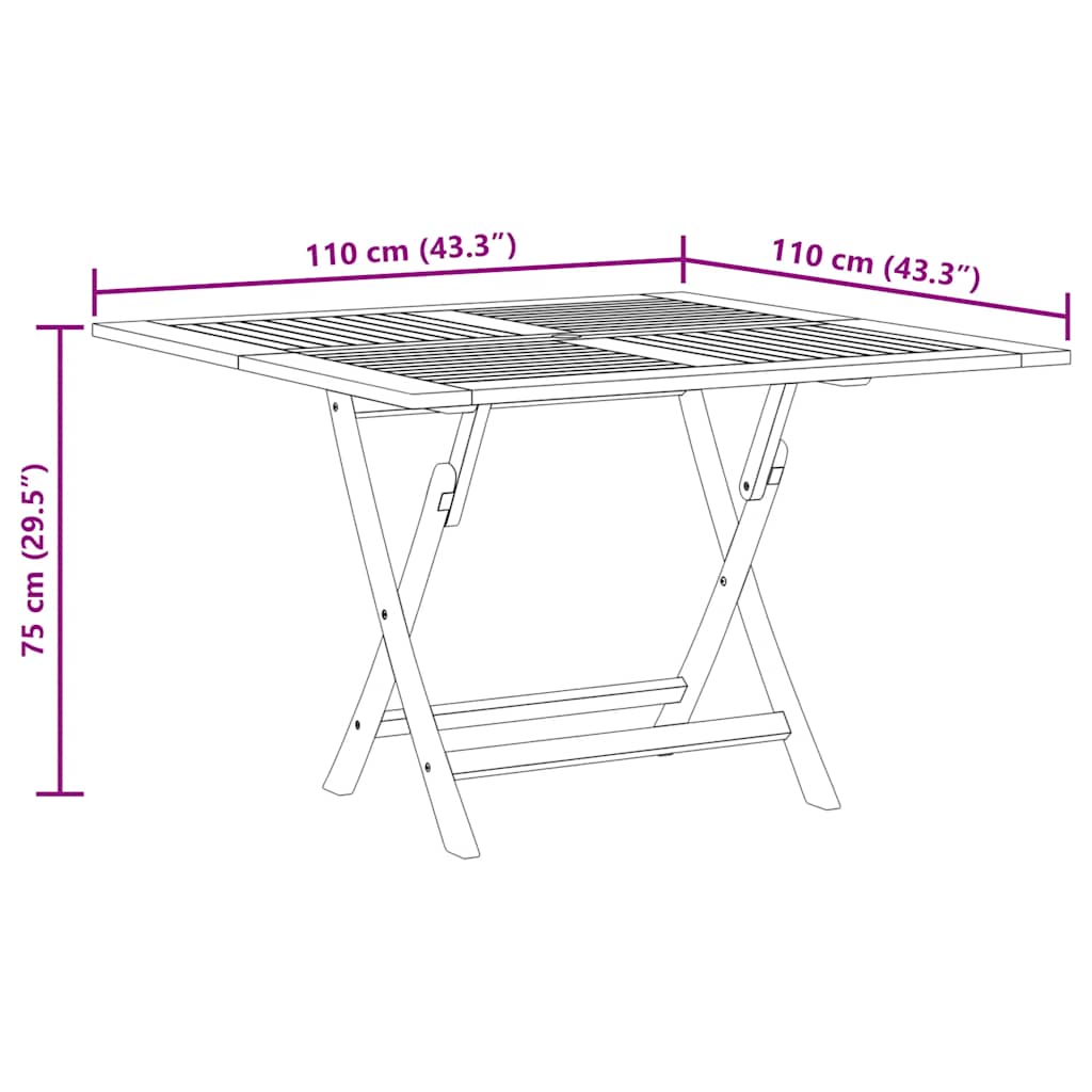 vidaXL Folding Garden Table 110x110x75 cm Solid Wood Teak - Brown