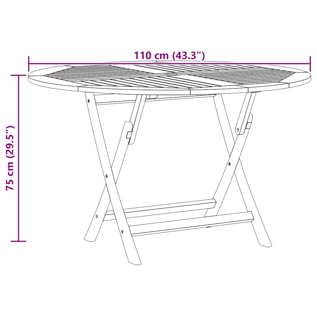 vidaXL Folding Garden Table Ø 110x75 cm Solid Wood Teak - Brown
