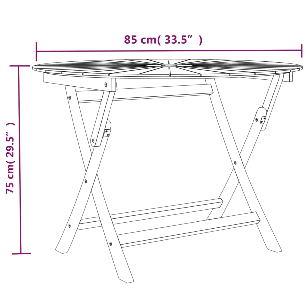 vidaXL Folding Garden Table Ø 85x75 cm Solid Wood Teak - Brown