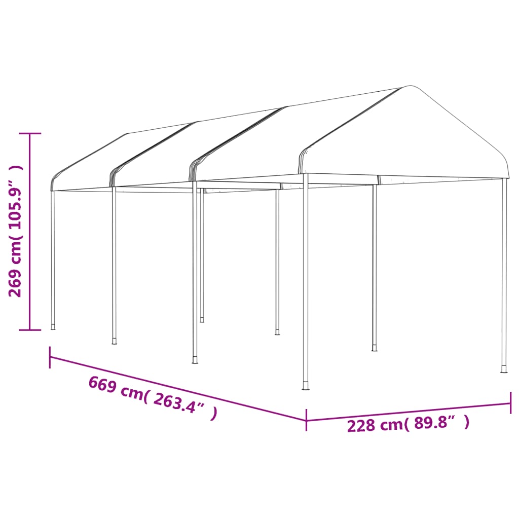 vidaXL Gazebo with Roof White 6.69x2.28x2.69 m Polyethylene