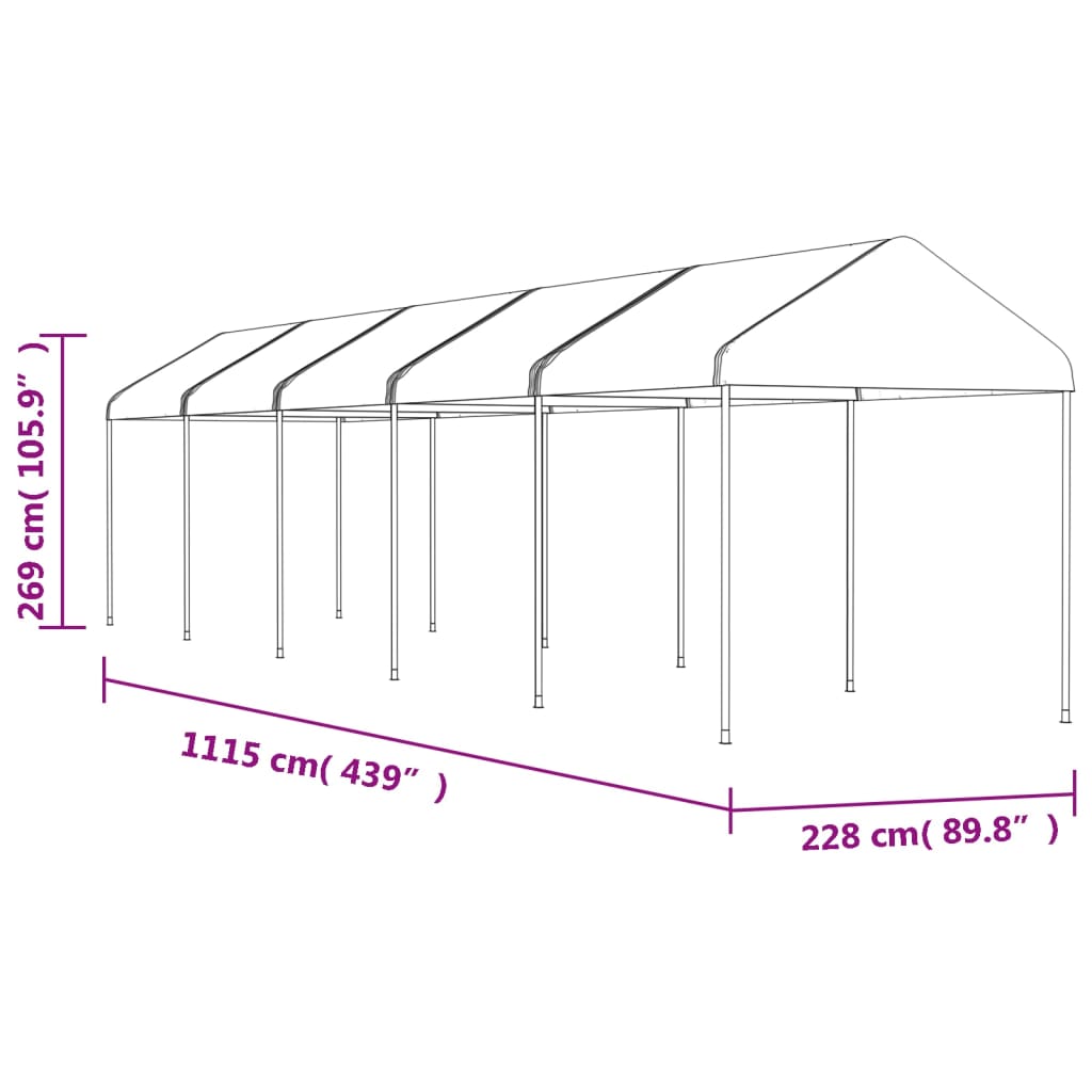 vidaXL Gazebo with Roof White 11.15x2.28x2.69 m Polyethylene