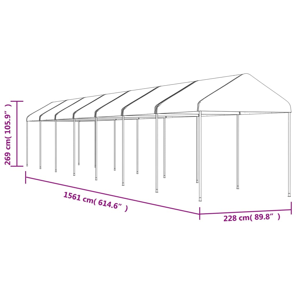 vidaXL Gazebo with Roof White 15.61x2.28x2.69 m Polyethylene