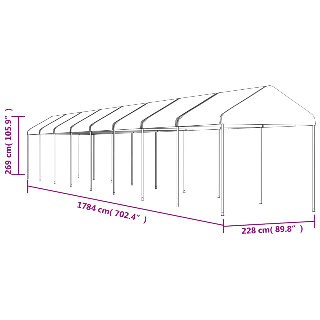 vidaXL Gazebo with Roof White 17.84x2.28x2.69 m Polyethylene