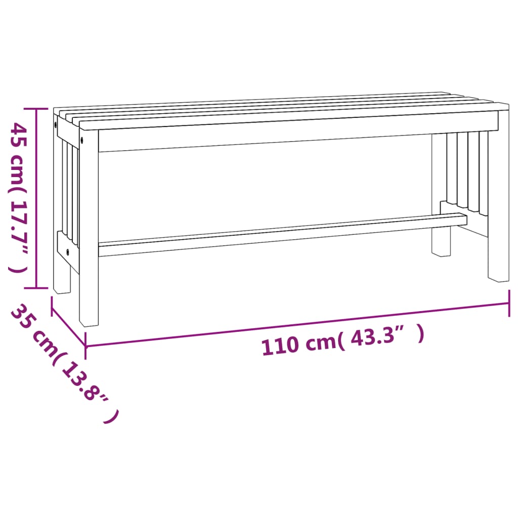 vidaXL Garden Bench 110 cm Solid Wood Eucalyptus - Brown - 110 x 35 x 45 cm