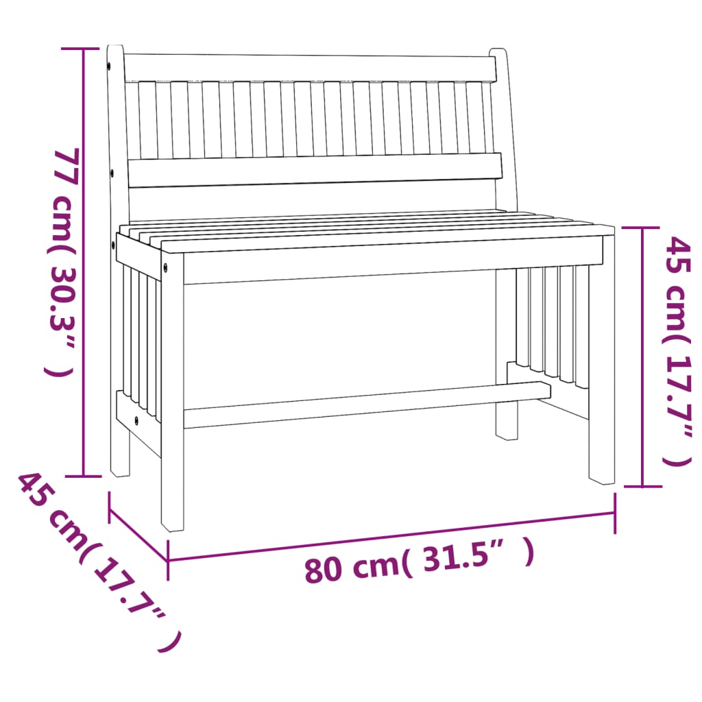 vidaXL Garden Bench 80 cm Solid Wood Eucalyptus - Brown - 80 x 45 x 77 cm