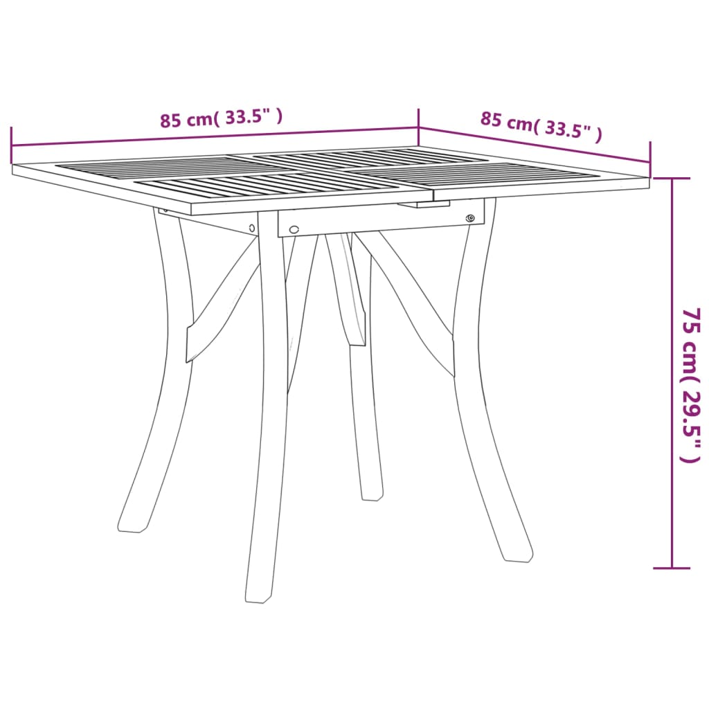 vidaXL Garden Table 85x85x75 cm Solid Wood Acacia - Brown - 25245
