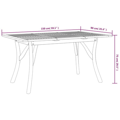 vidaXL Garden Table 150x90x75 cm Solid Wood Acacia - Brown