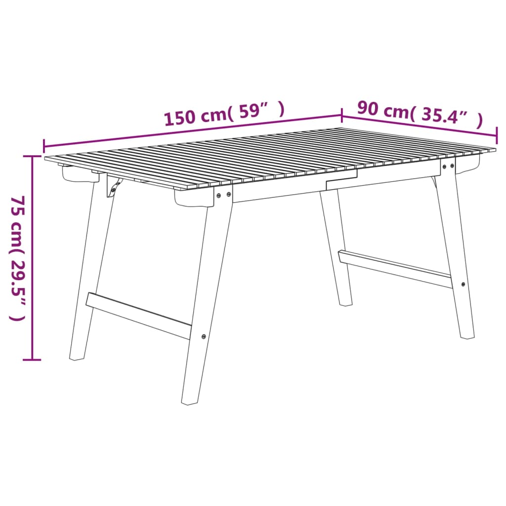 vidaXL Garden Table 150x90x75 cm Solid Wood Acacia - Brown - 25259