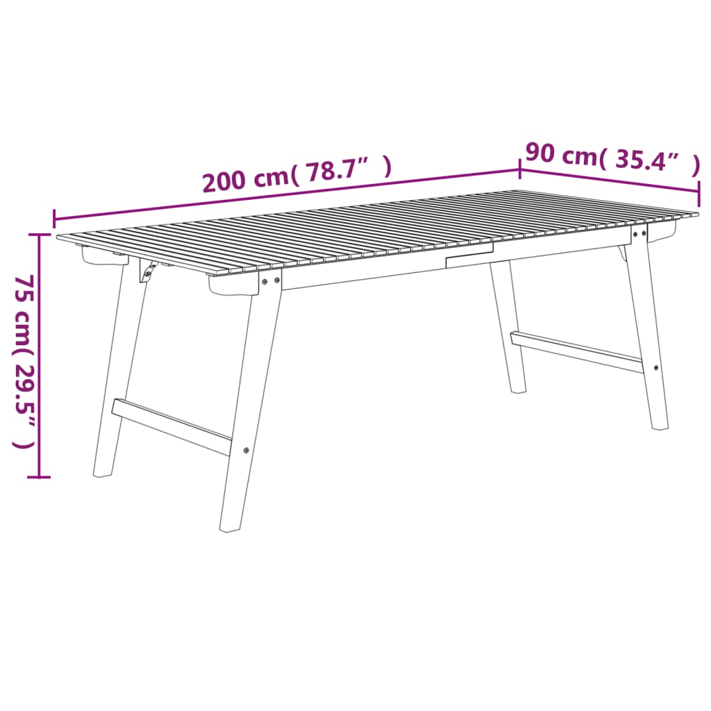 vidaXL Garden Table 200x90x75 cm Solid Wood Acacia - Brown - 25260