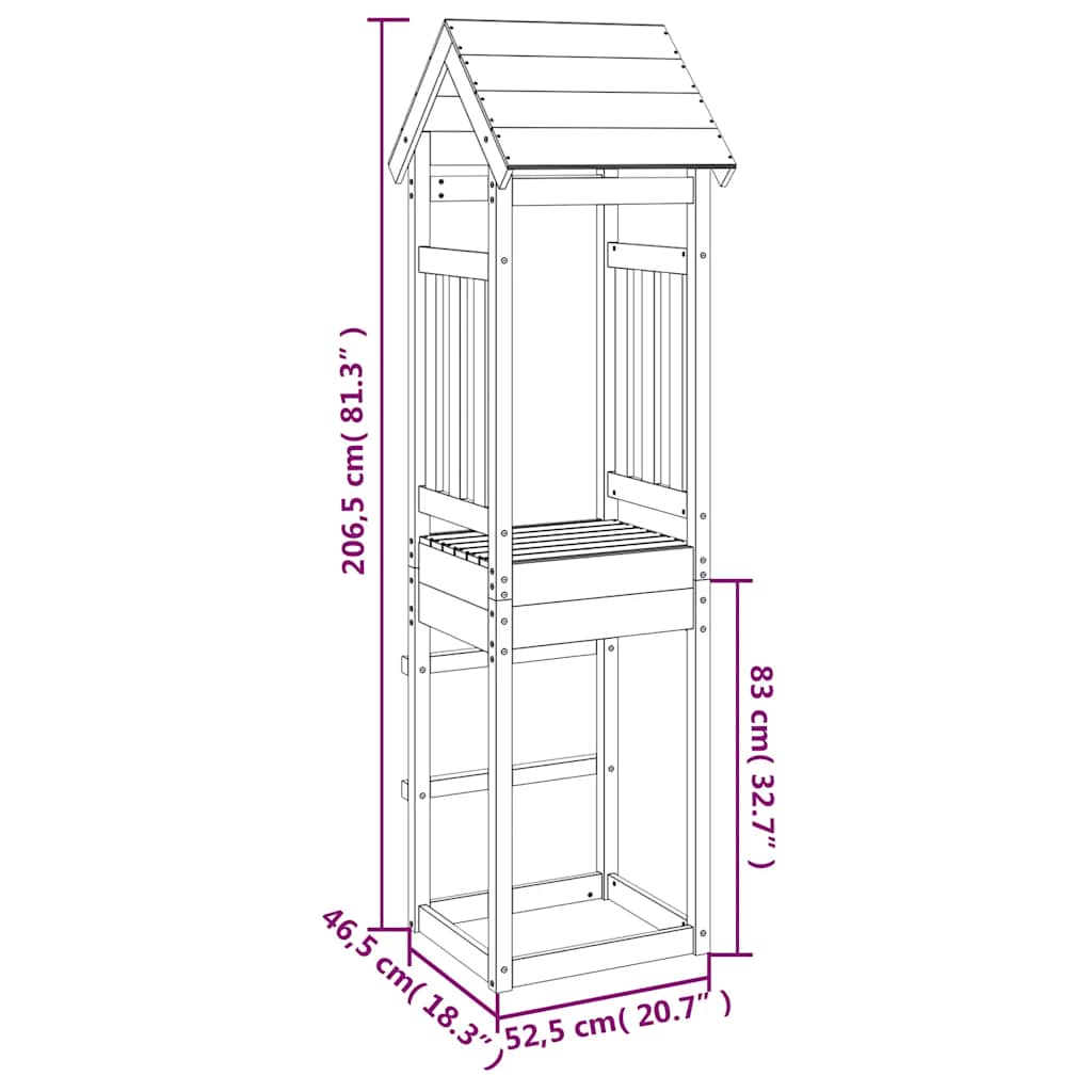 vidaXL Play Tower 52.5x46.5x206.5 cm Solid Wood Pine - Brown