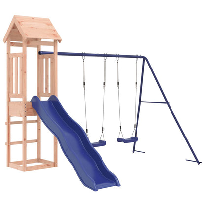 vidaXL Outdoor Playset | Natural wood, Blue | Solid Douglas Fir wood | Large - Brown