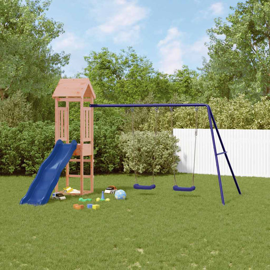 vidaXL Outdoor Playset | Natural wood, Blue | Solid Douglas Fir wood | Large - Brown