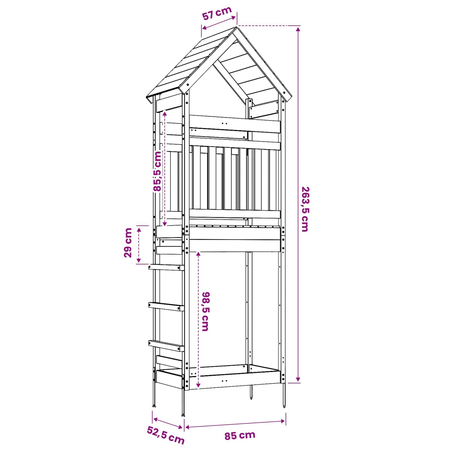 vidaXL Outdoor Play Tower Natural Solid Impregnated Pinewood - Brown - 53 x 85 x 264 cm