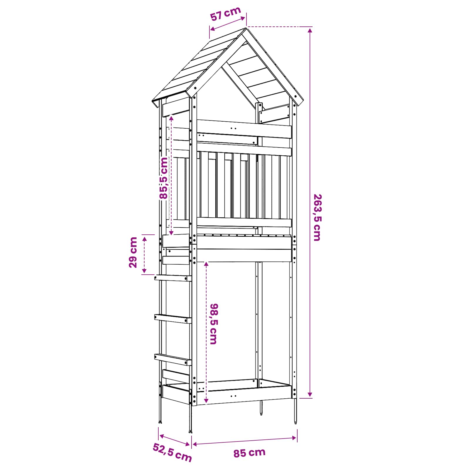 vidaXL Outdoor Play Tower Natural Solid Impregnated Pinewood - Brown - 53 x 85 x 264 cm