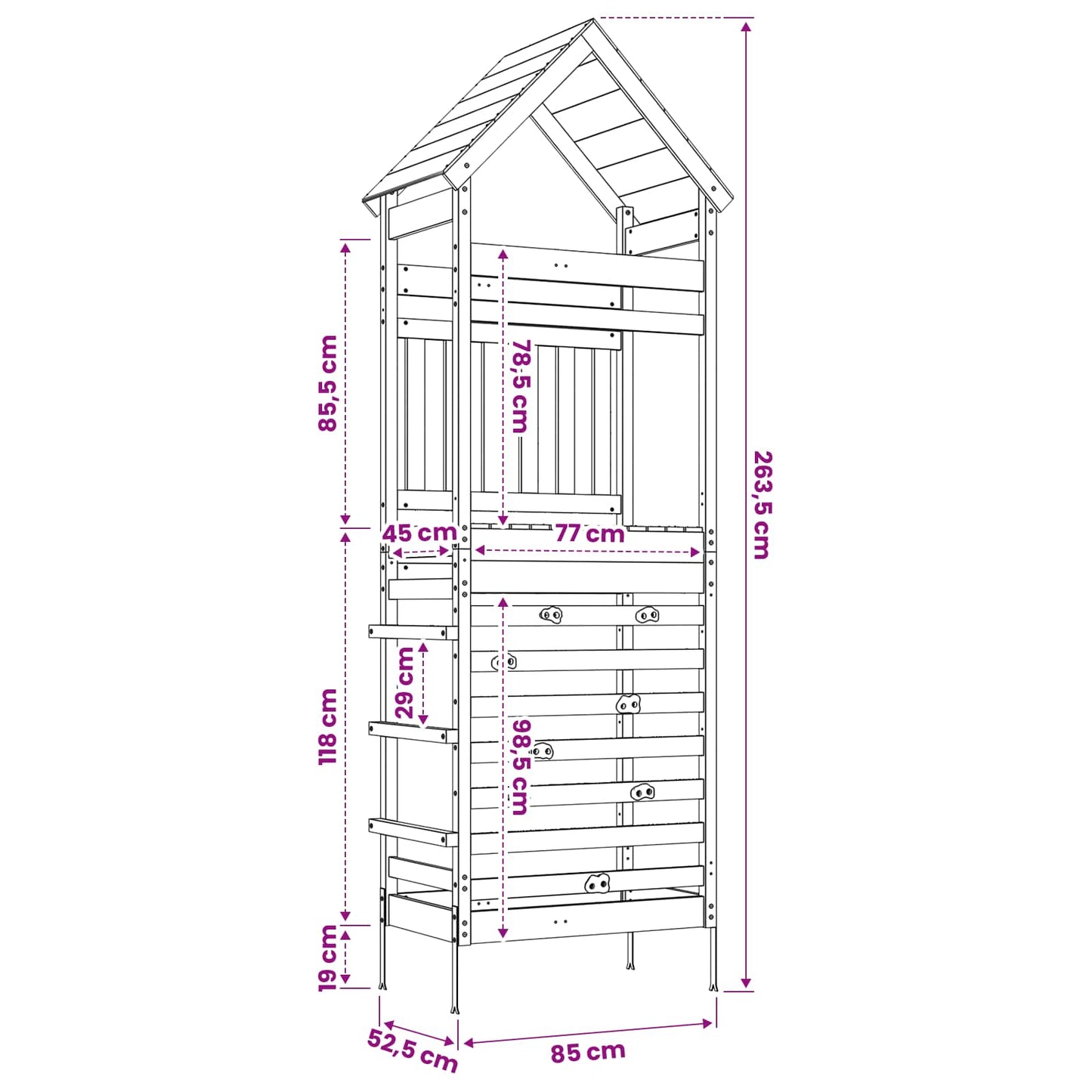 vidaXL Outdoor Play Tower Natural 53 x 85 x 264 cm Solid Douglas Wood - Brown