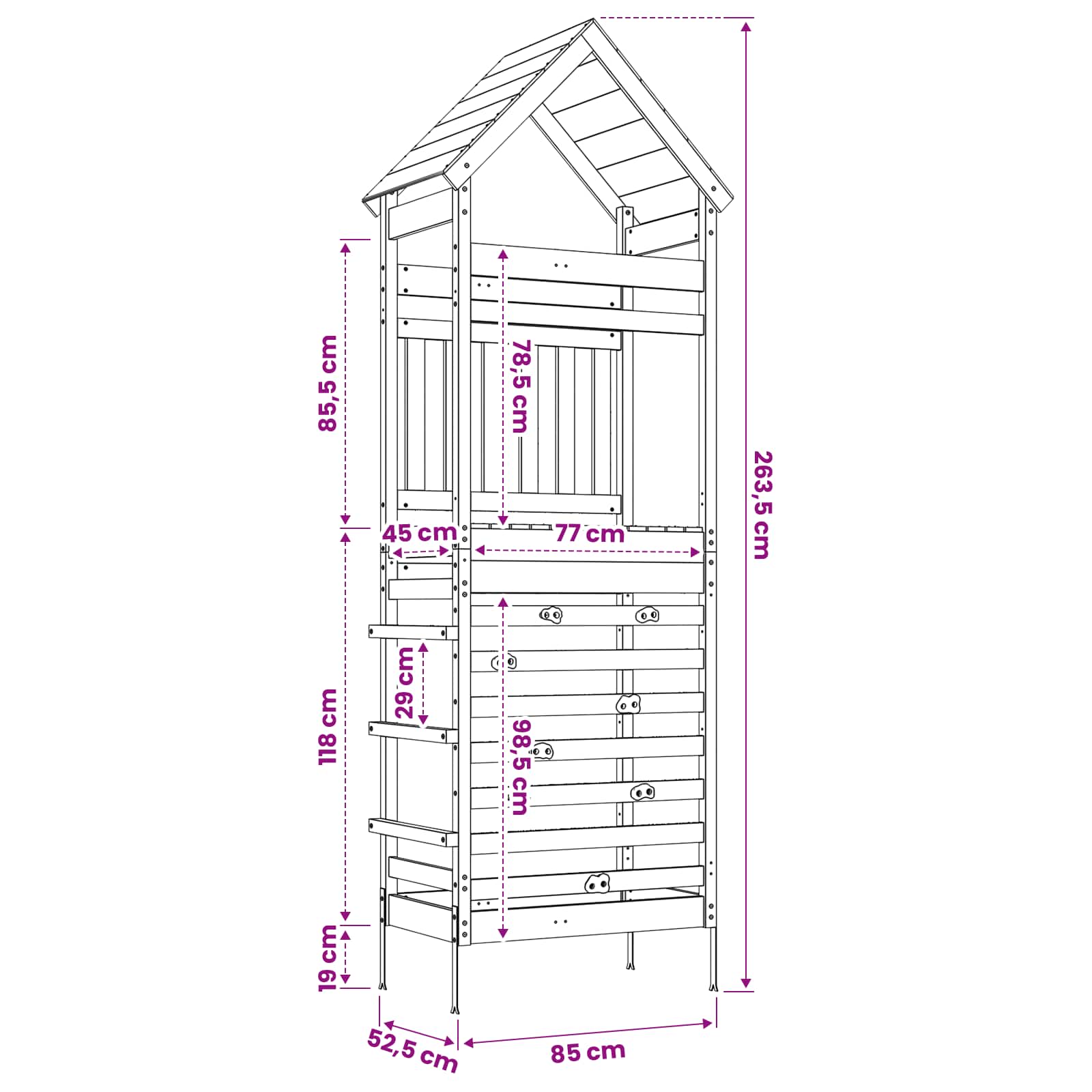 vidaXL Outdoor Play Tower Natural 53 x 85 x 264 cm Solid Douglas Wood - Brown