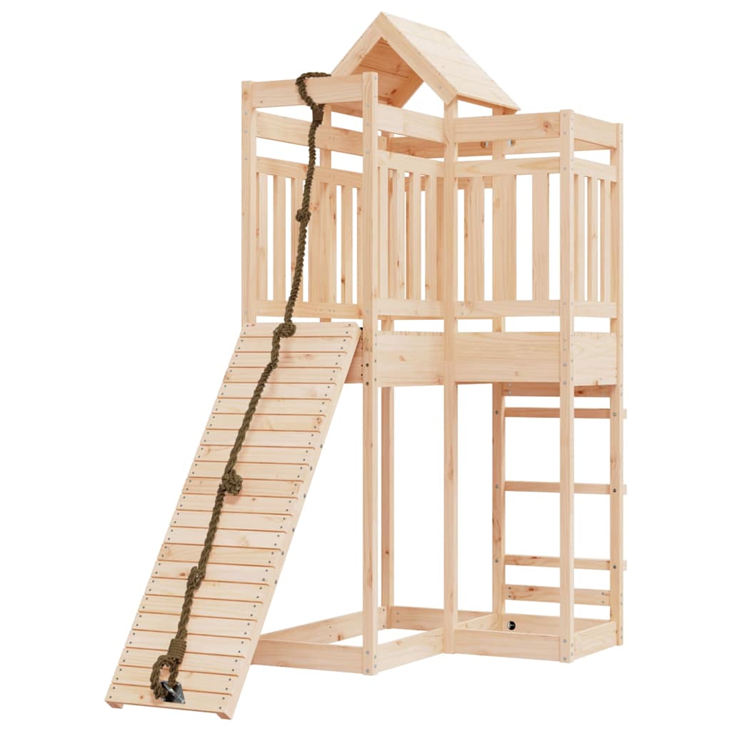 vidaXL Playhouse with Climbing Wall Solid Wood Pine - Brown