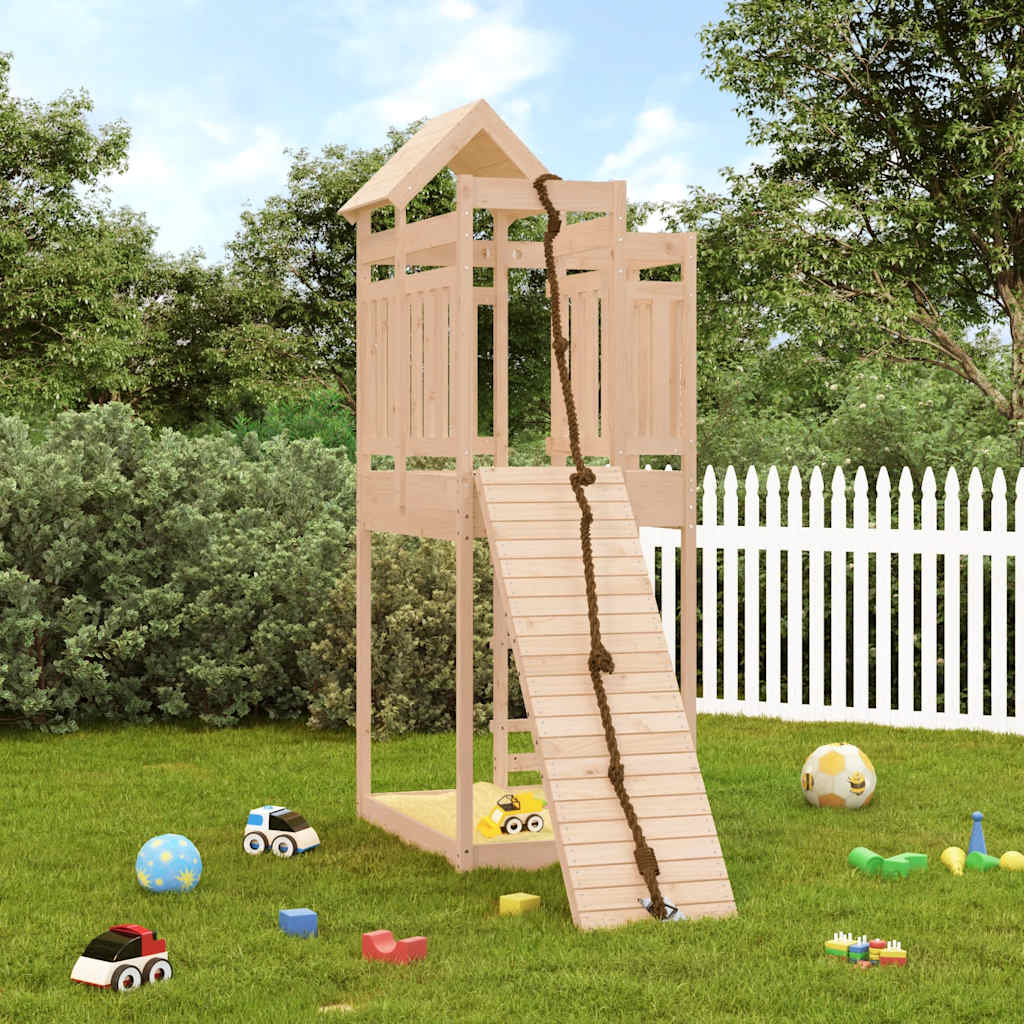 vidaXL Playhouse with Climbing Wall Solid Wood Pine - Brown