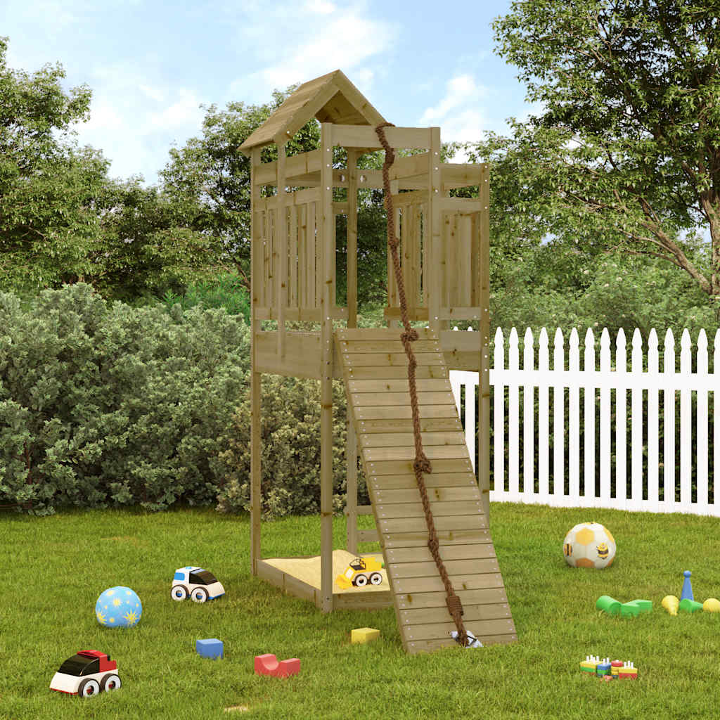 vidaXL Playhouse with Climbing Wall Impregnated Wood Pine - Brown - 32983