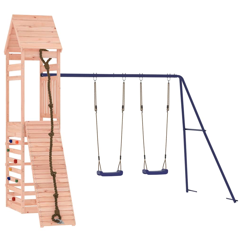 vidaXL Outdoor Playset | Natural wood and blue | Solid Douglas Fir wood | Large - Brown