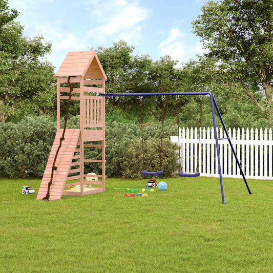 vidaXL Outdoor Playset | Natural wood and blue | Solid Douglas Fir wood | Large - Brown