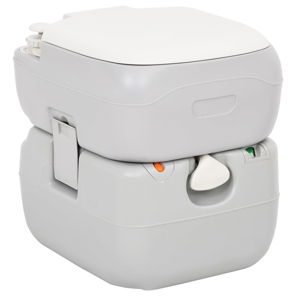 vidaXL Portable Camping Toilet Grey and White 22+12 L HDPE - 41.5 x 36.5 x 42 cm