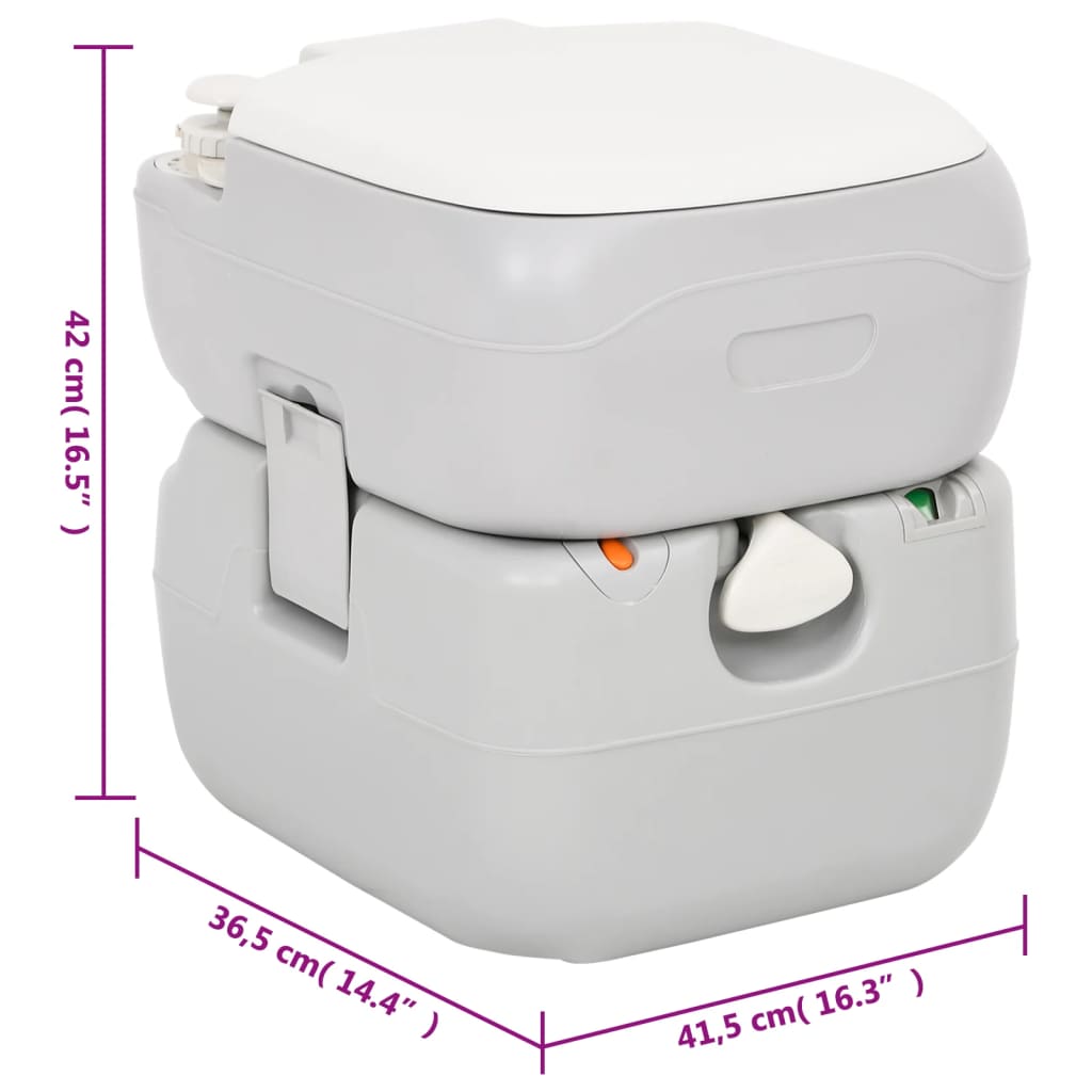 vidaXL Portable Camping Toilet Grey and White 22+12 L HDPE - 41.5 x 36.5 x 42 cm