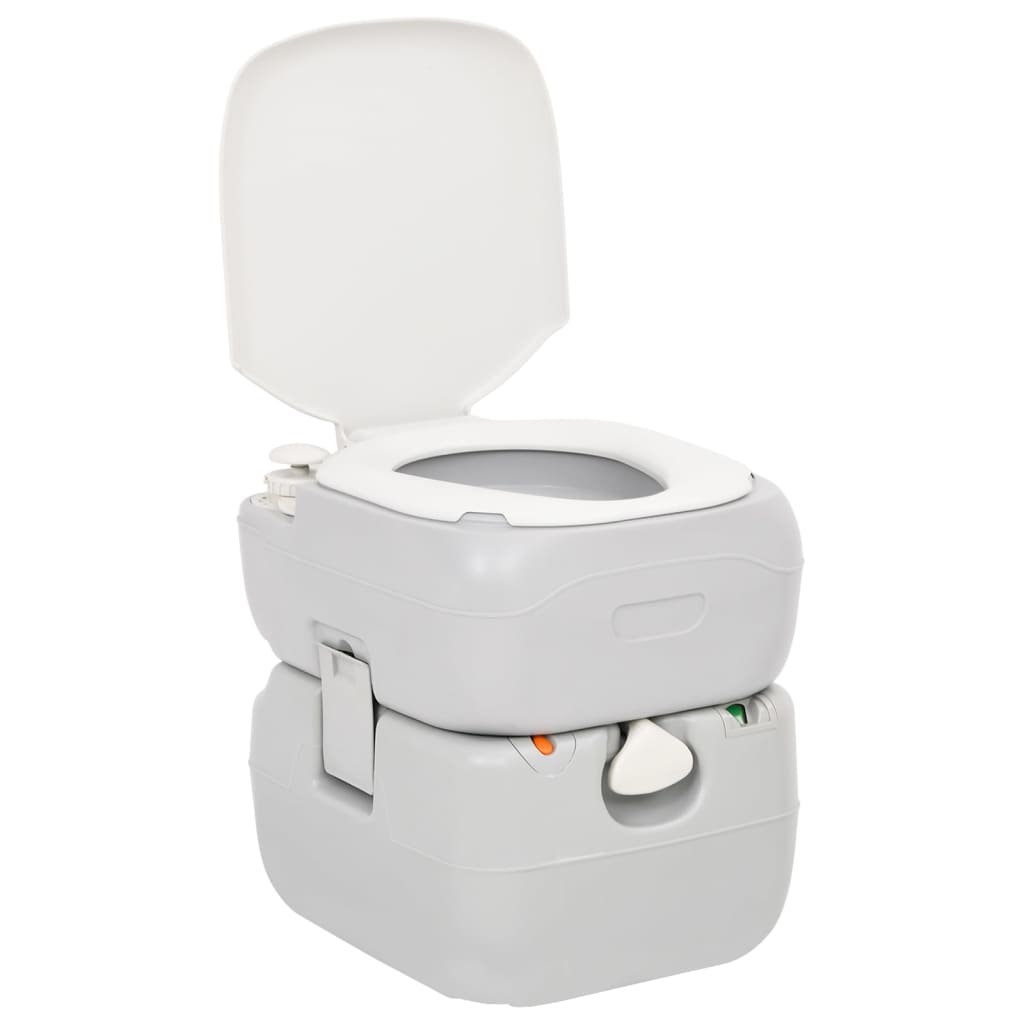 vidaXL Portable Camping Toilet Grey and White 22+12 L HDPE - 41.5 x 36.5 x 42 cm