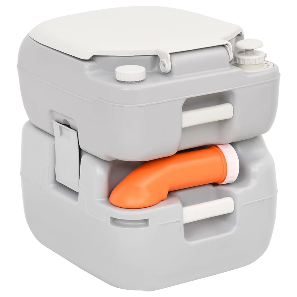 vidaXL Portable Camping Toilet Grey and White 22+12 L HDPE - 41.5 x 36.5 x 42 cm