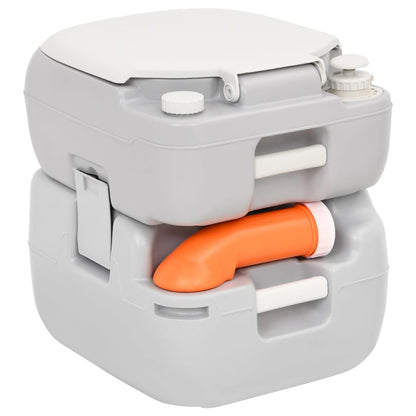 vidaXL Portable Camping Toilet Grey and White 22+12 L HDPE - 41.5 x 36.5 x 42 cm